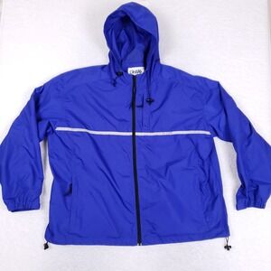 Cintas Windbreaker Jacket Mens 2XL Blue Reflective Waterproof Hooded Rain Coat